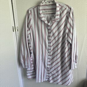 Tulip size large blue stripe long sleeve Tunic blouse Pockets Button Lagonlook